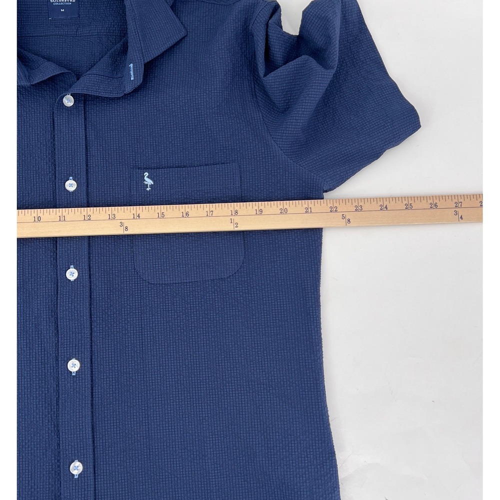 Tailorbyrd Button Down Shirt Mens Size M Navy Blue Textured Short Sleeve Pocket - Picture 7 of 7